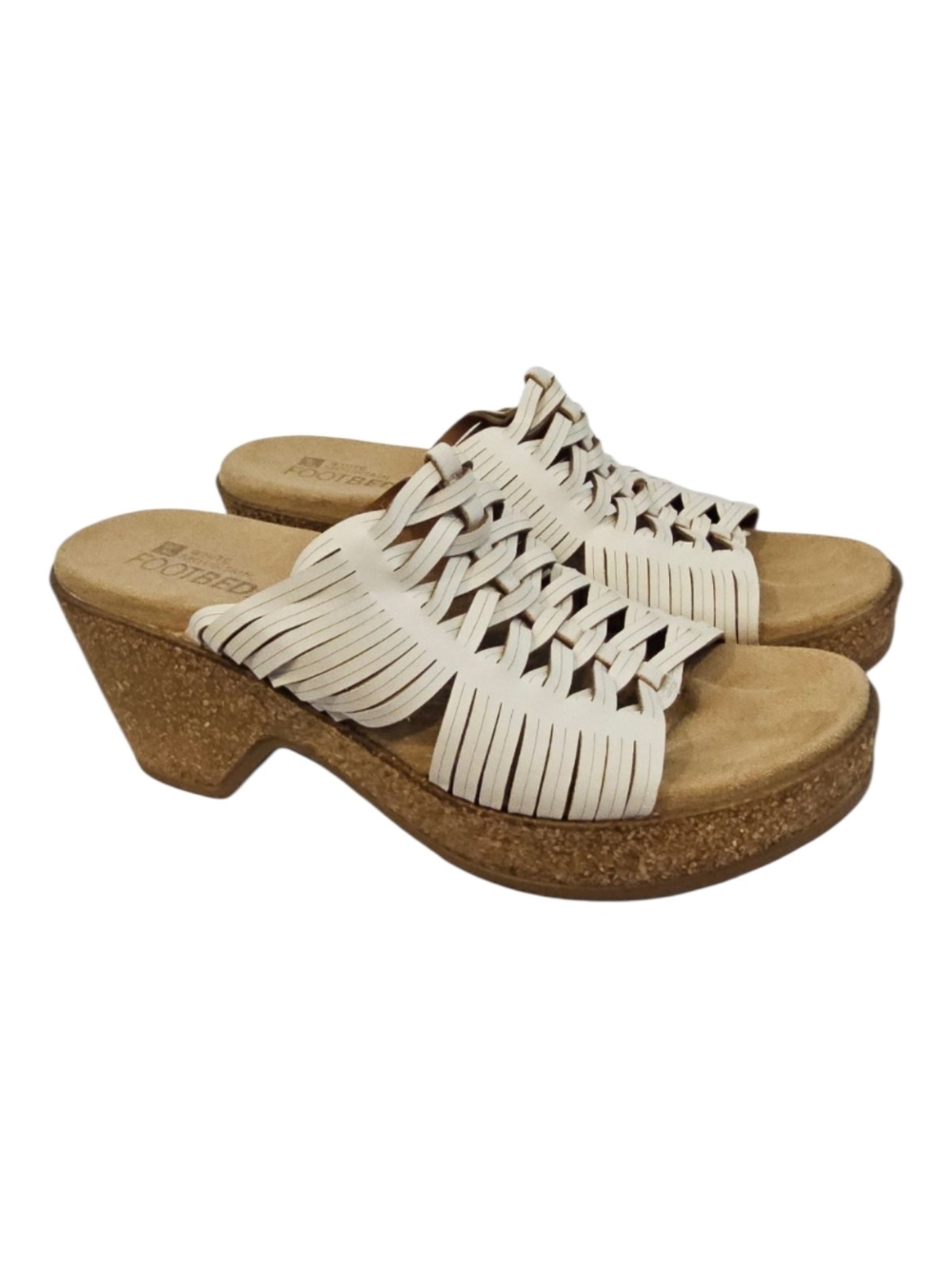 White Mountain Crete Cream Woven Faux Nubuck Cork Platform Wedge Slide Sandals 6